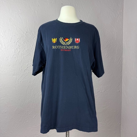 Other - Large Vtg 90's Rothenburg Germany Gold embroidery tshirt Navy blue 100% cotton
